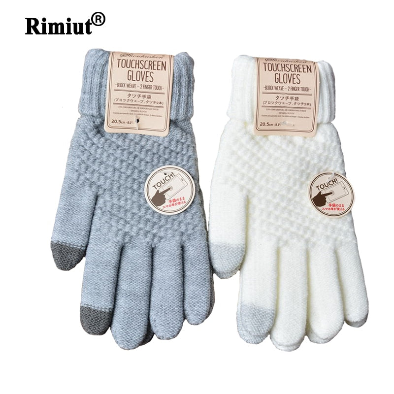 Rimiut Women's Cashmere Knitted Winter Gloves Cashmere Knitted Women Autumn Winter Warm Thick Gloves Touch Screen Skiing Gloves - steptev