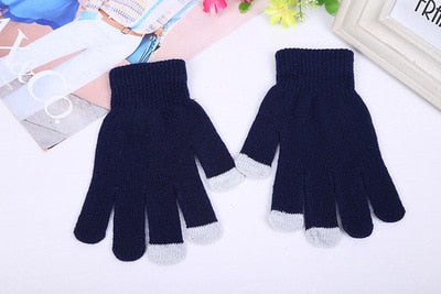 Rimiut Women's Cashmere Knitted Winter Gloves Cashmere Knitted Women Autumn Winter Warm Thick Gloves Touch Screen Skiing Gloves - steptev