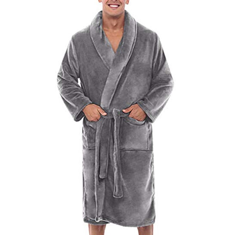 New Fashion Mens Loose Winter Warm Plush Shawl Bathrobe Home Shower Clothes Long Sleepwear Indoor Male Coat - steptev