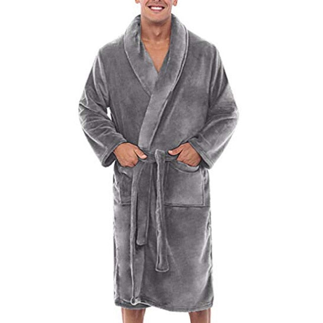 New Fashion Mens Loose Winter Warm Plush Shawl Bathrobe Home Shower Clothes Long Sleepwear Indoor Male Coat - steptev