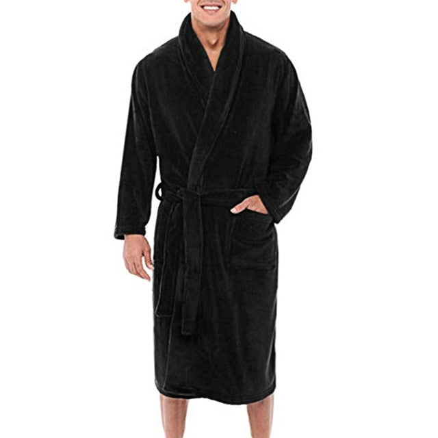 New Fashion Mens Loose Winter Warm Plush Shawl Bathrobe Home Shower Clothes Long Sleepwear Indoor Male Coat - steptev