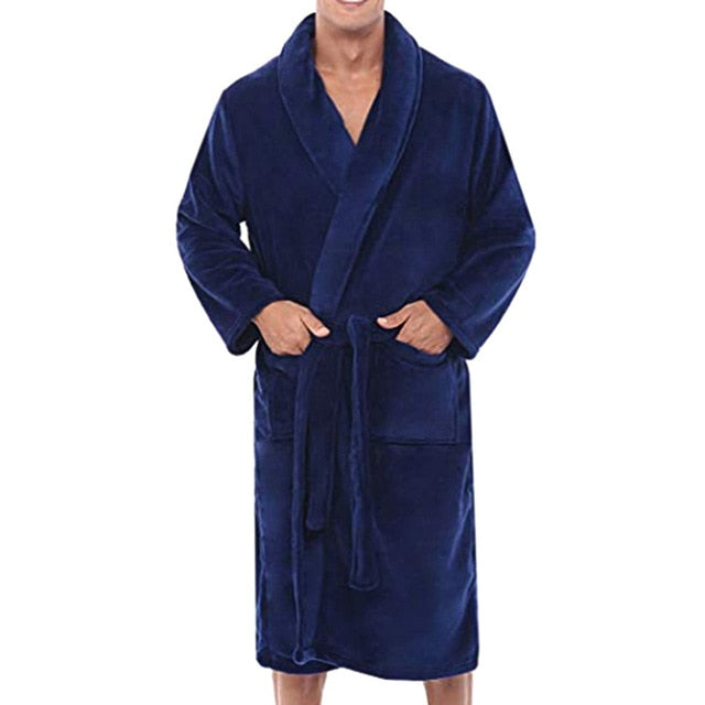 New Fashion Mens Loose Winter Warm Plush Shawl Bathrobe Home Shower Clothes Long Sleepwear Indoor Male Coat - steptev