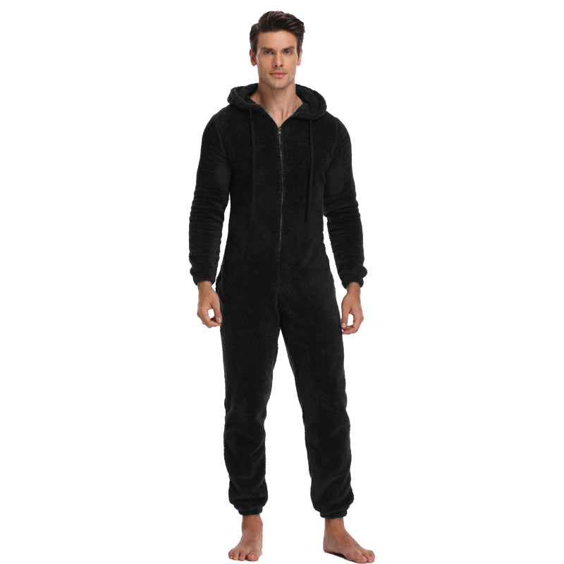 Men Warm Teddy Fleece Onesie Fluffy Sleep Lounge Adult Sleepwear One Piece Pyjamas Male Jumpsuits Hooded Onesies For Adult Men - steptev
