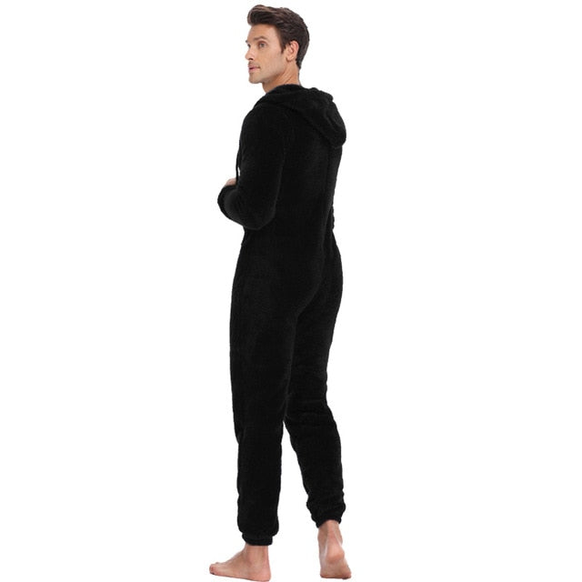 Men Warm Teddy Fleece Onesie Fluffy Sleep Lounge Adult Sleepwear One Piece Pyjamas Male Jumpsuits Hooded Onesies For Adult Men - steptev