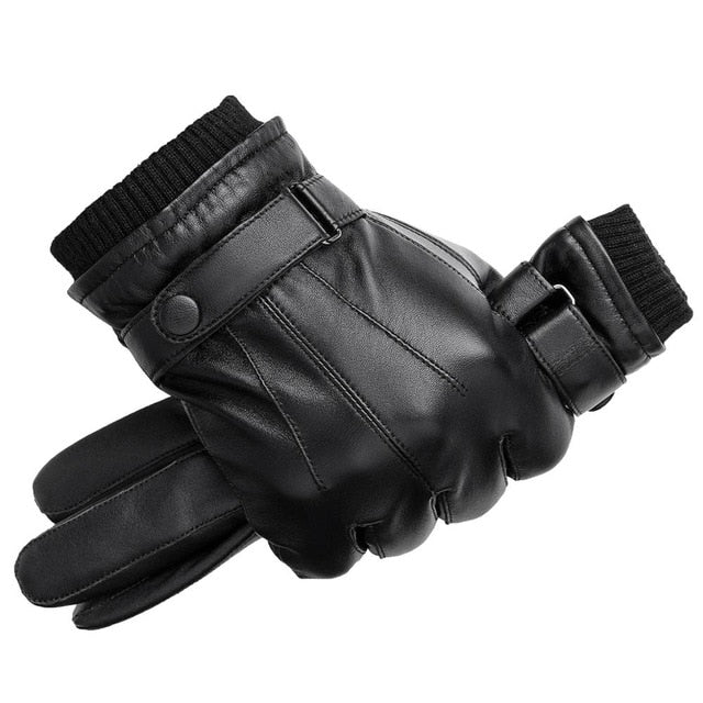 BISON DENIM Men Genuine Sheepskin Leather Gloves Autumn Winter Warm Touch Screen Full Finger Black Gloves High Quality S019 - steptev