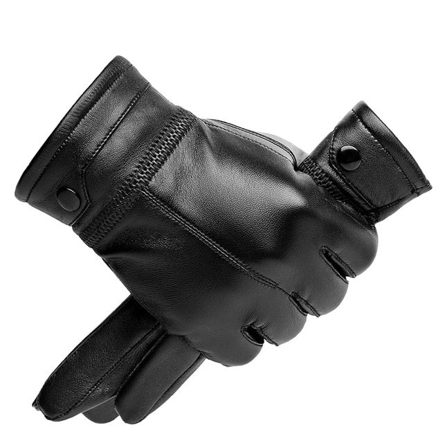 BISON DENIM Men Genuine Sheepskin Leather Gloves Autumn Winter Warm Touch Screen Full Finger Black Gloves High Quality S019 - steptev