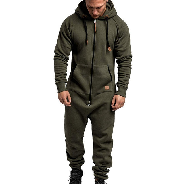 2020 Mens One-piece Garment Pajama Men Solid Splicing Jumpsuit Playsuit Zipper Hoodie Male Patchwork  Jumpsuits Overalls Hombre - steptev