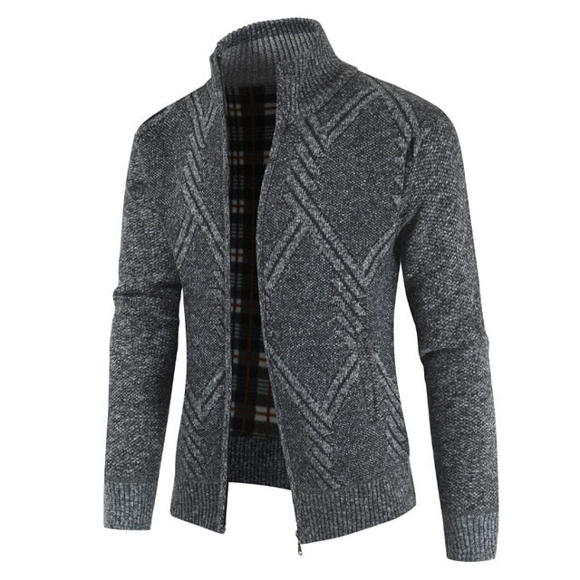 Winter Men's Fleece Sweater Coat Thick Patchwork Wool Cardigan Muscle Fit Knitted Jackets Fashionable Male Clothing For Autumn - steptev