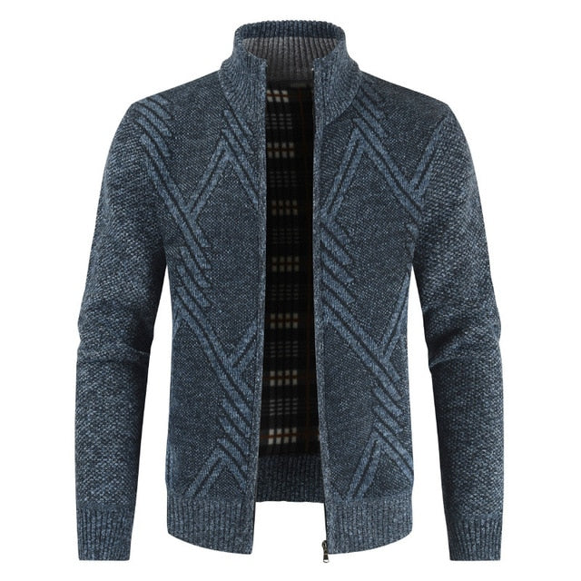 Winter Men's Fleece Sweater Coat Thick Patchwork Wool Cardigan Muscle Fit Knitted Jackets Fashionable Male Clothing For Autumn - steptev