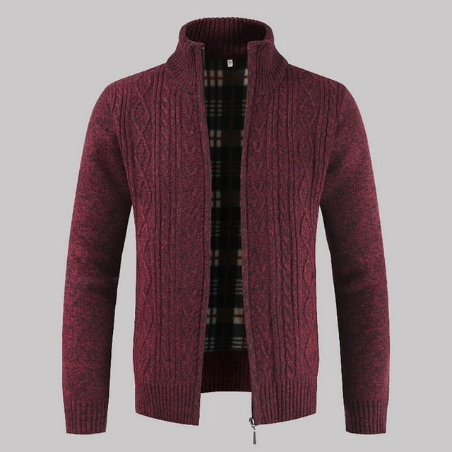Winter Men's Fleece Sweater Coat Thick Patchwork Wool Cardigan Muscle Fit Knitted Jackets Fashionable Male Clothing For Autumn - steptev