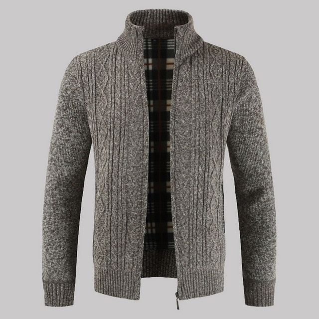 Winter Men's Fleece Sweater Coat Thick Patchwork Wool Cardigan Muscle Fit Knitted Jackets Fashionable Male Clothing For Autumn - steptev
