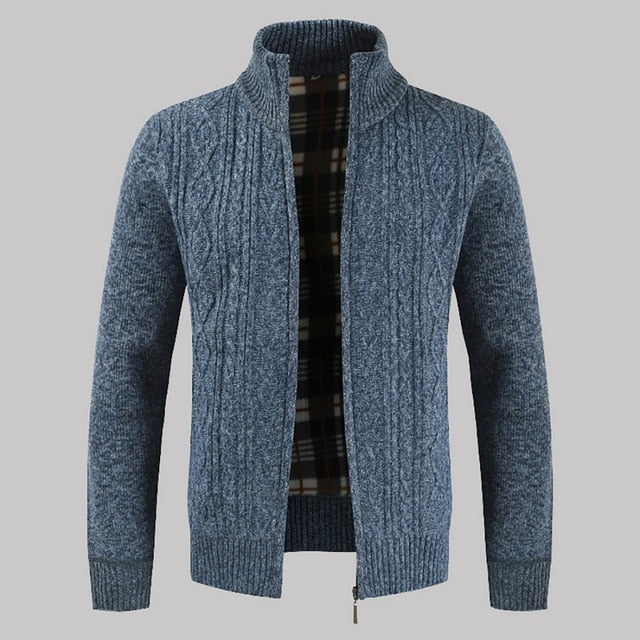 Winter Men's Fleece Sweater Coat Thick Patchwork Wool Cardigan Muscle Fit Knitted Jackets Fashionable Male Clothing For Autumn - steptev