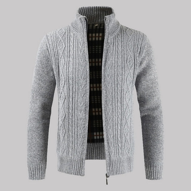 Winter Men's Fleece Sweater Coat Thick Patchwork Wool Cardigan Muscle Fit Knitted Jackets Fashionable Male Clothing For Autumn - steptev