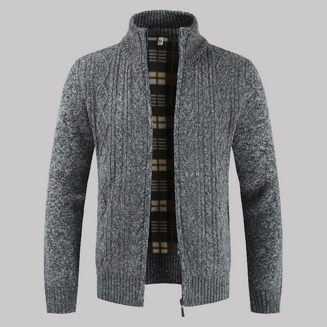 Winter Men's Fleece Sweater Coat Thick Patchwork Wool Cardigan Muscle Fit Knitted Jackets Fashionable Male Clothing For Autumn - steptev