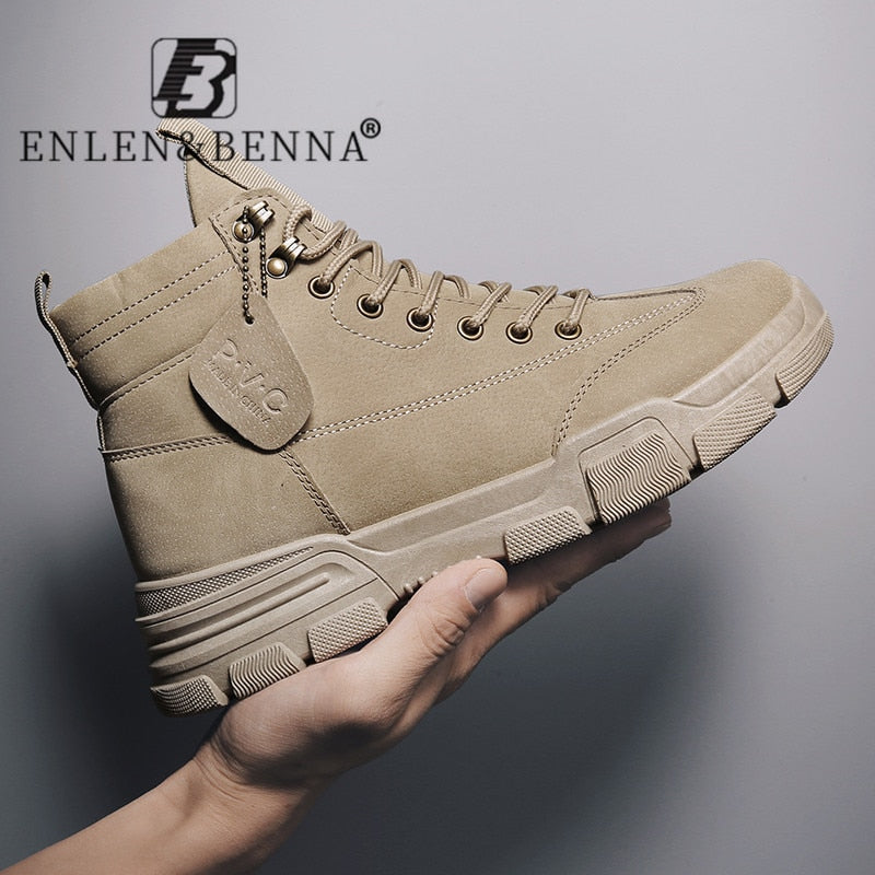 2020 New Men Boots Leather Waterproof Lace Up Military Boots Men Winter Ankle Lightweight Shoes for Men Winter Casual Non Slip - steptev