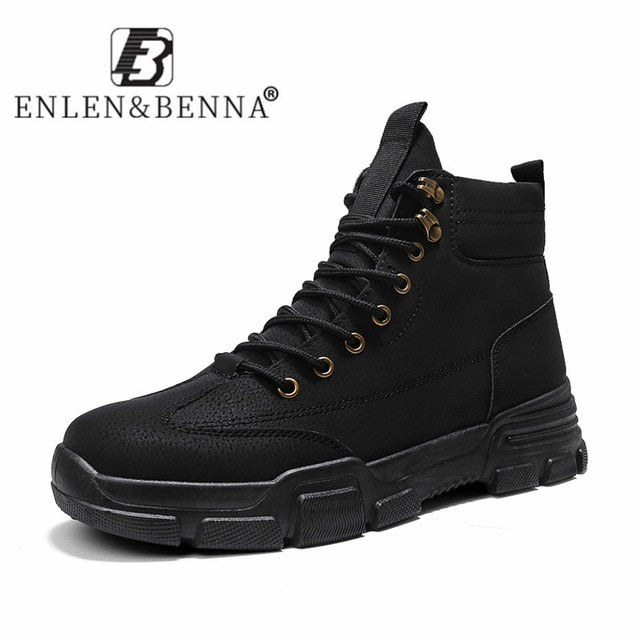 2020 New Men Boots Leather Waterproof Lace Up Military Boots Men Winter Ankle Lightweight Shoes for Men Winter Casual Non Slip - steptev