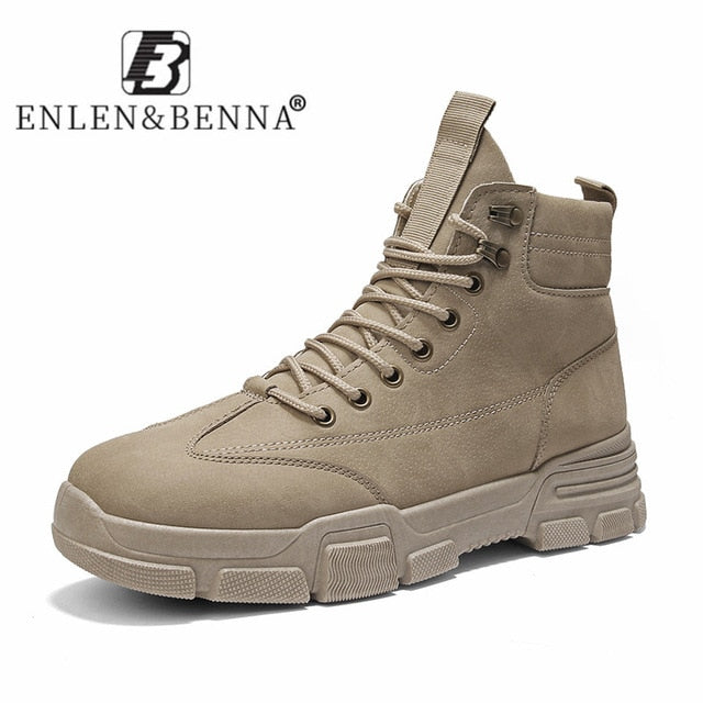 2020 New Men Boots Leather Waterproof Lace Up Military Boots Men Winter Ankle Lightweight Shoes for Men Winter Casual Non Slip - steptev