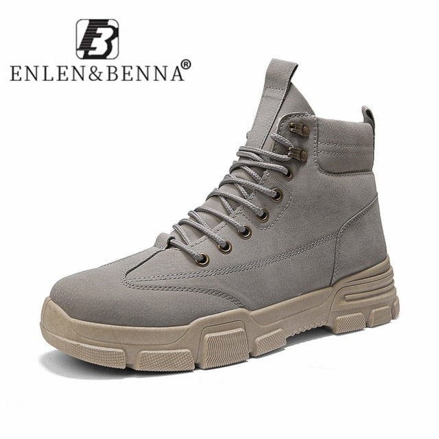 2020 New Men Boots Leather Waterproof Lace Up Military Boots Men Winter Ankle Lightweight Shoes for Men Winter Casual Non Slip - steptev