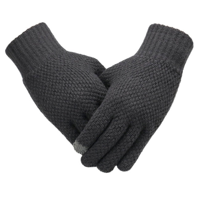 Winter Men Knitted Gloves Touch Screen High Quality Male Mitten Thicken Warm Wool Cashmere Solid Men Business Gloves Autumn - steptev