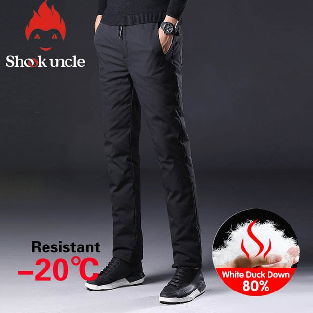 Winter Warm Men Down Pants White Duck Down Outdoor Sports Camping Pants Hiking Pants Ultralight Thicken Thermal Down Trousers - steptev