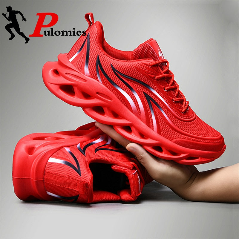 PULOMIES New Men Sport Tennis Shoes Flame Breathable Blade Running Sneakers Men Casual Walking Shoes Platform Sneakers Footwear - steptev