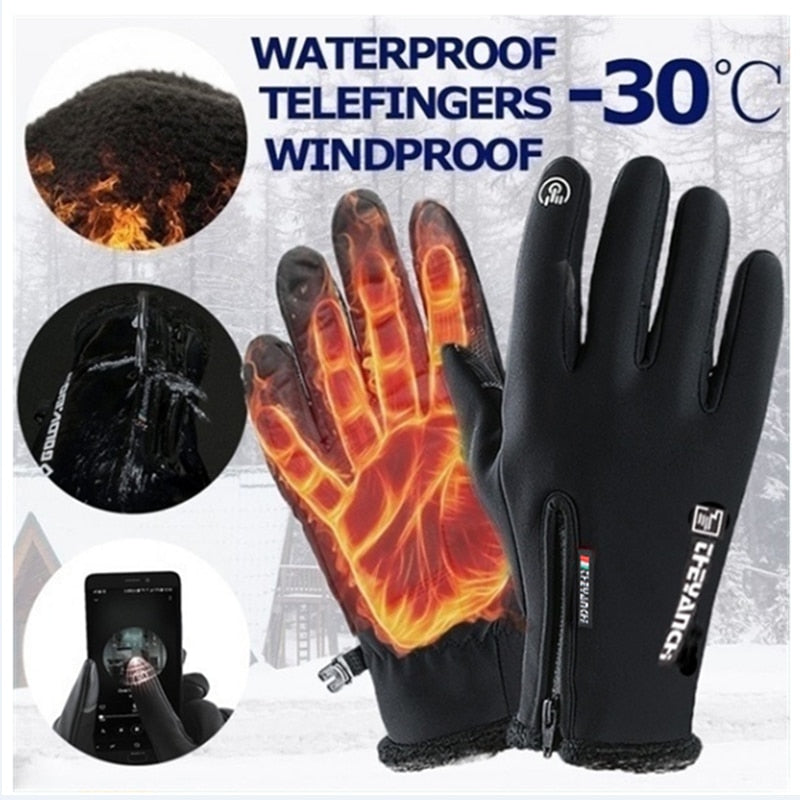 Autumn and winter zipper outdoor sports riding gloves warm windproof waterproof gloves touch screen gloves men and women gloves - steptev