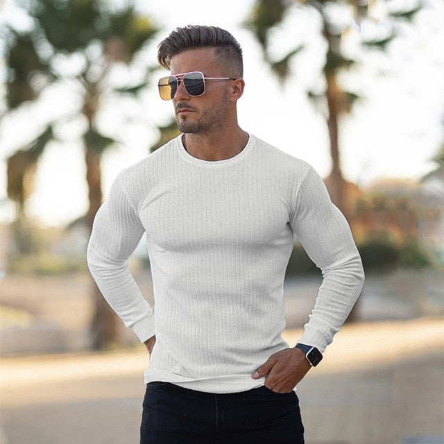 Muscleguys Autumn Fashion Thin Sweaters Men Long Sleeve Pullovers Man O-Neck Solid Slim Fit Sweaters Knitting Tops pull homme - steptev