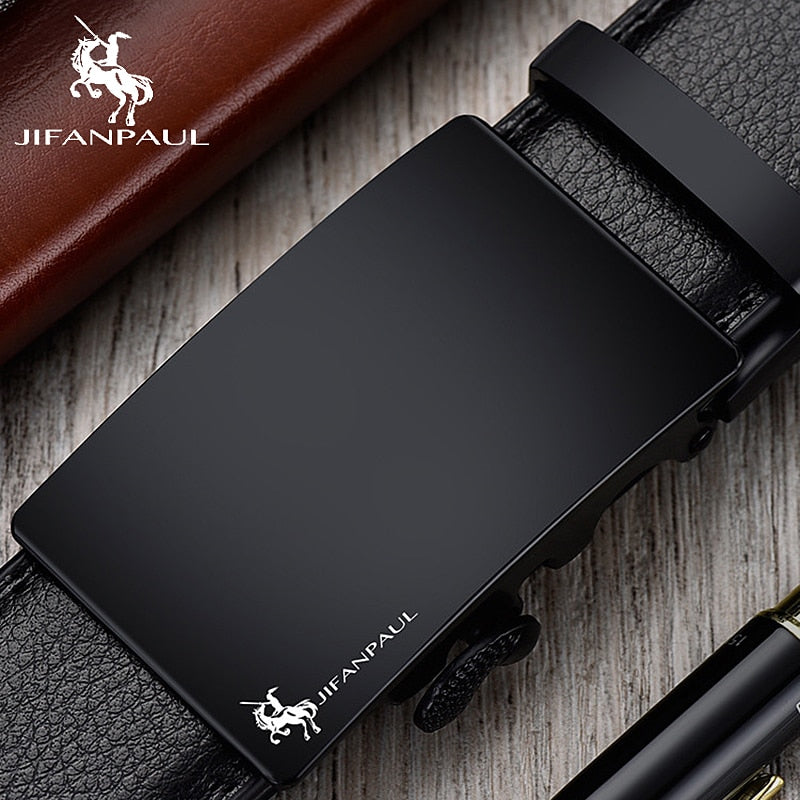 JIFANPAUL brand men's leather genuine belt black fashion alloy luxury automatic buckle youth leather simple business men's belt - steptev