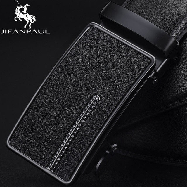JIFANPAUL brand men's leather genuine belt black fashion alloy luxury automatic buckle youth leather simple business men's belt - steptev
