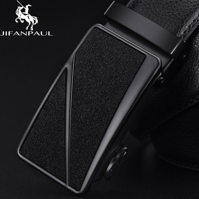 JIFANPAUL brand men's leather genuine belt black fashion alloy luxury automatic buckle youth leather simple business men's belt - steptev