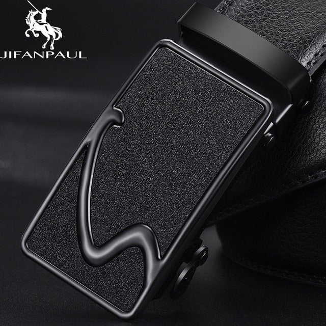 JIFANPAUL brand men's leather genuine belt black fashion alloy luxury automatic buckle youth leather simple business men's belt - steptev