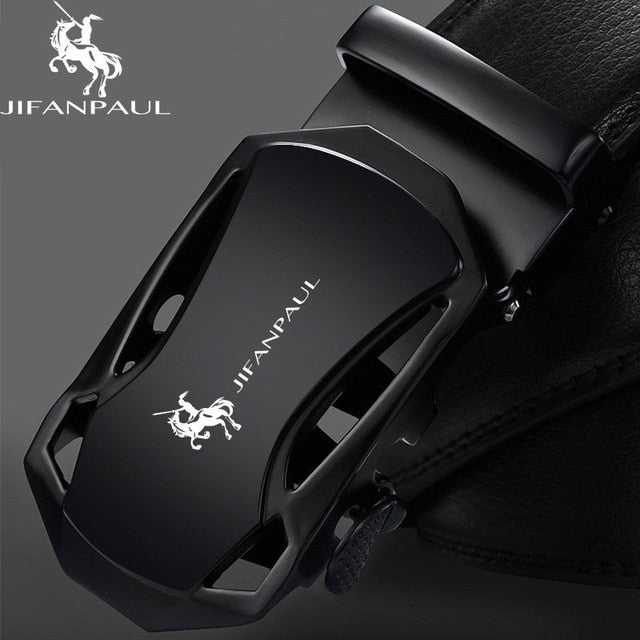 JIFANPAUL brand men's leather genuine belt black fashion alloy luxury automatic buckle youth leather simple business men's belt - steptev