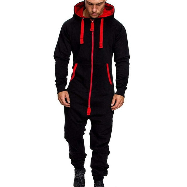2020 Pure Color Splicing Jumpsuit Men One-piece Men's Jumpsuit Pajama Zipper Hoodie Male Onesies Jumpsuits Overalls For Men - steptev