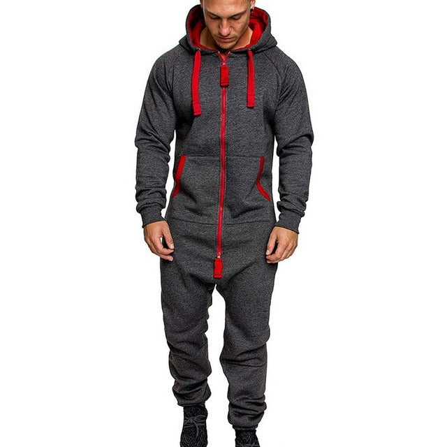 2020 Pure Color Splicing Jumpsuit Men One-piece Men's Jumpsuit Pajama Zipper Hoodie Male Onesies Jumpsuits Overalls For Men - steptev