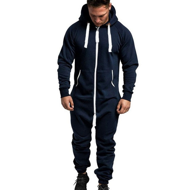 2020 Pure Color Splicing Jumpsuit Men One-piece Men's Jumpsuit Pajama Zipper Hoodie Male Onesies Jumpsuits Overalls For Men - steptev