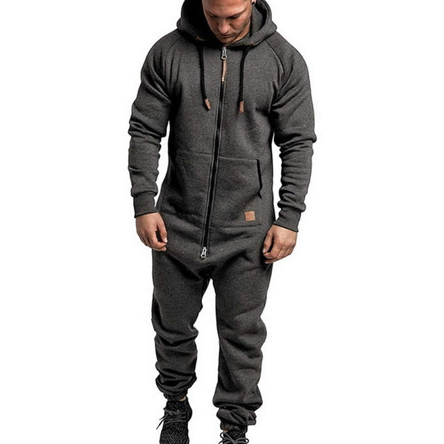 2020 Pure Color Splicing Jumpsuit Men One-piece Men's Jumpsuit Pajama Zipper Hoodie Male Onesies Jumpsuits Overalls For Men - steptev