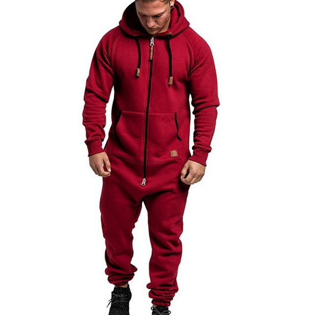 2020 Pure Color Splicing Jumpsuit Men One-piece Men's Jumpsuit Pajama Zipper Hoodie Male Onesies Jumpsuits Overalls For Men - steptev