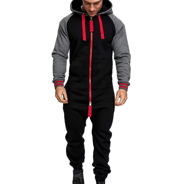2020 Pure Color Splicing Jumpsuit Men One-piece Men's Jumpsuit Pajama Zipper Hoodie Male Onesies Jumpsuits Overalls For Men - steptev